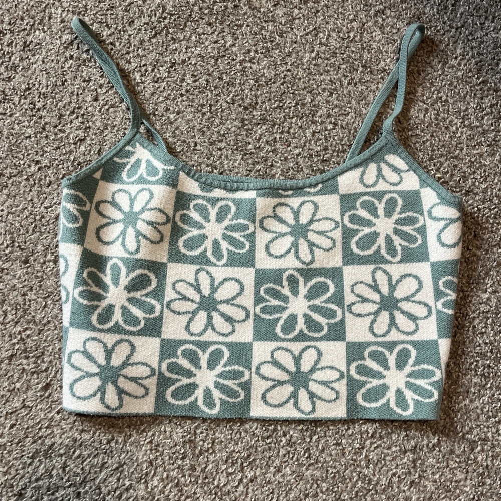 PacSun Blue and White Graphic Crop Camisole